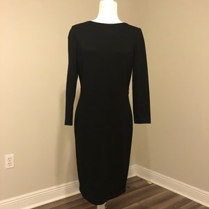 St. John Black 3/4 Sleeve Midi Knit Dress